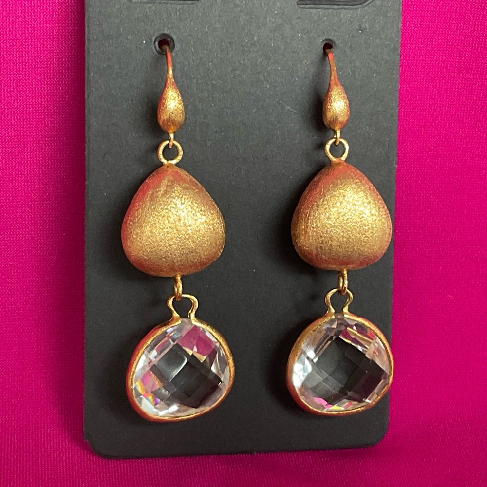 Rivka Friedman 2” long crystals 18k gold over brass Earrings